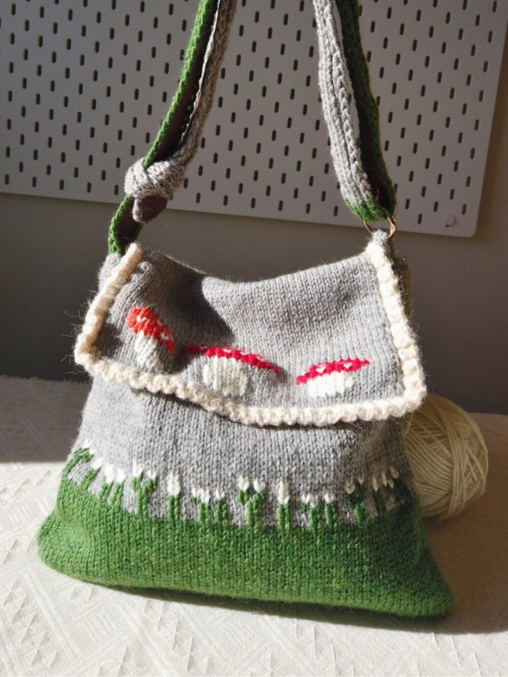 Handknitted Mossy Mushroom Crossbody Bag - Picture 2 of 5